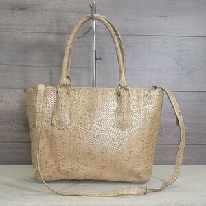 Rare Dagne Dover Signature in Gold Cork Tan Tote Handbag